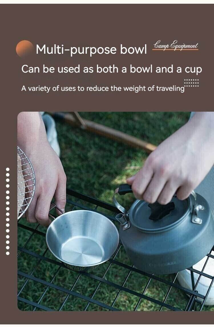 Camping Noodle Bowl Foldable Stainless Steel Hanging Cookware 300ml Outdoor