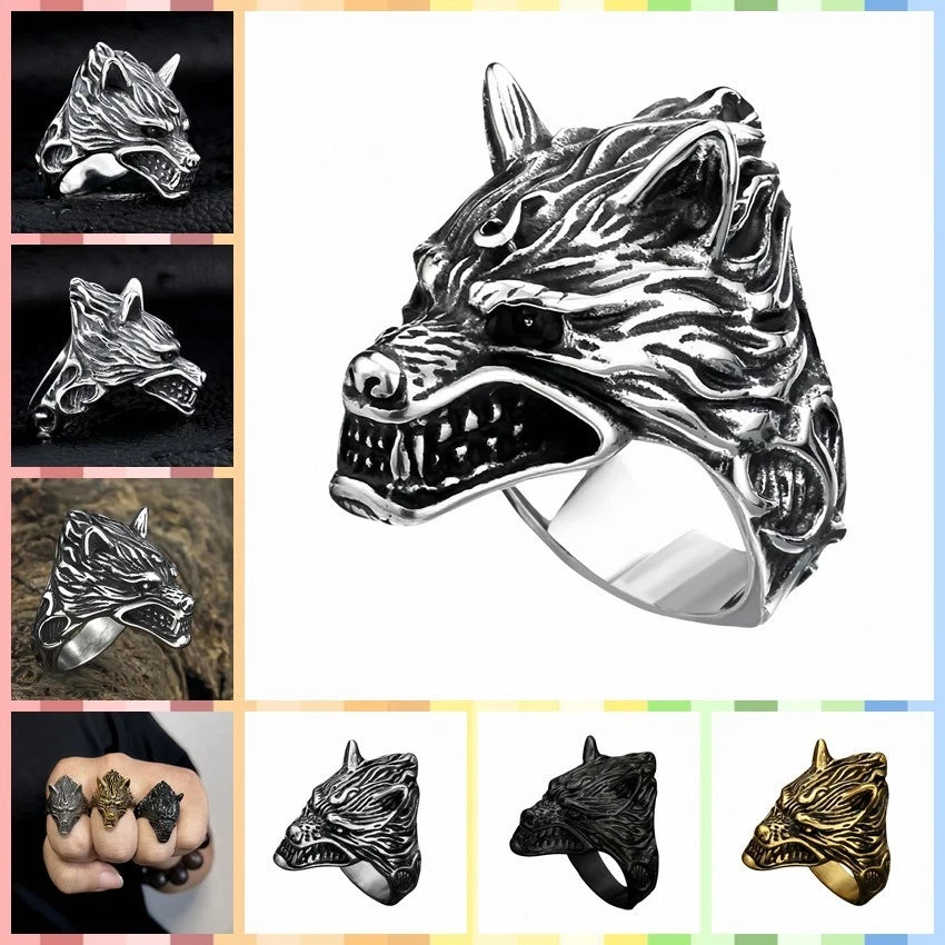 Men Fierce Wolf Head Ring Gothic Animal Totem Punk Norse Viking Band Biker Gift # R253
