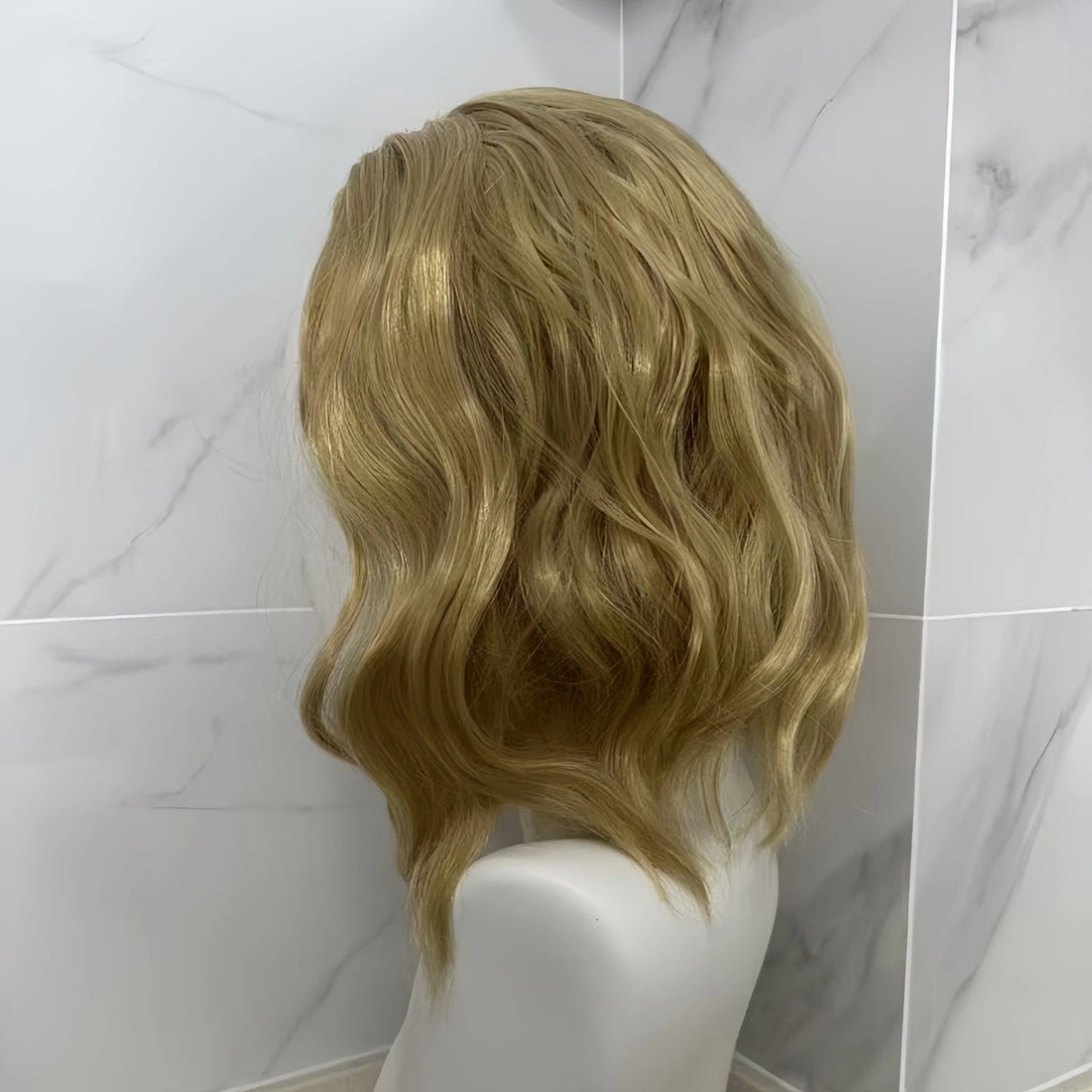 Women Shoulder Length Synthetic Hair with Middle Part Short Blonde Wavy Bob Wig # 1291
