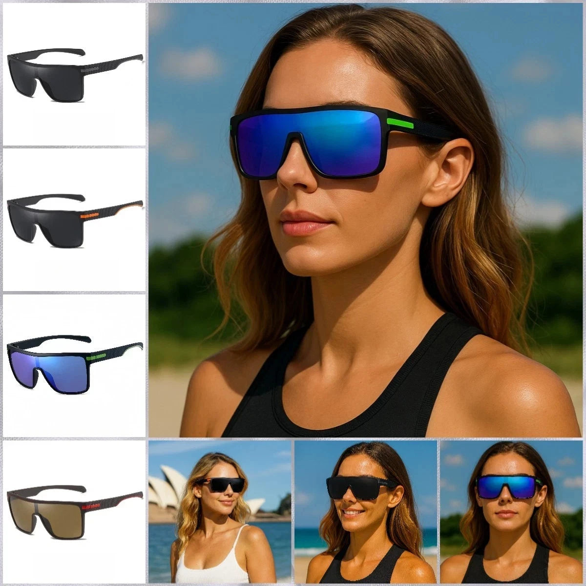 Women Square Flat Top Oversized Outdoor Sport Cycling UV400 Polarized Sunglasses # P0110