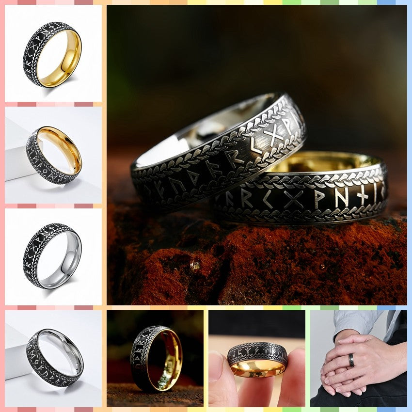 Men Norse Viking Rune Ring Engraved Protective Amulet Ancient Power Nordic Band R353