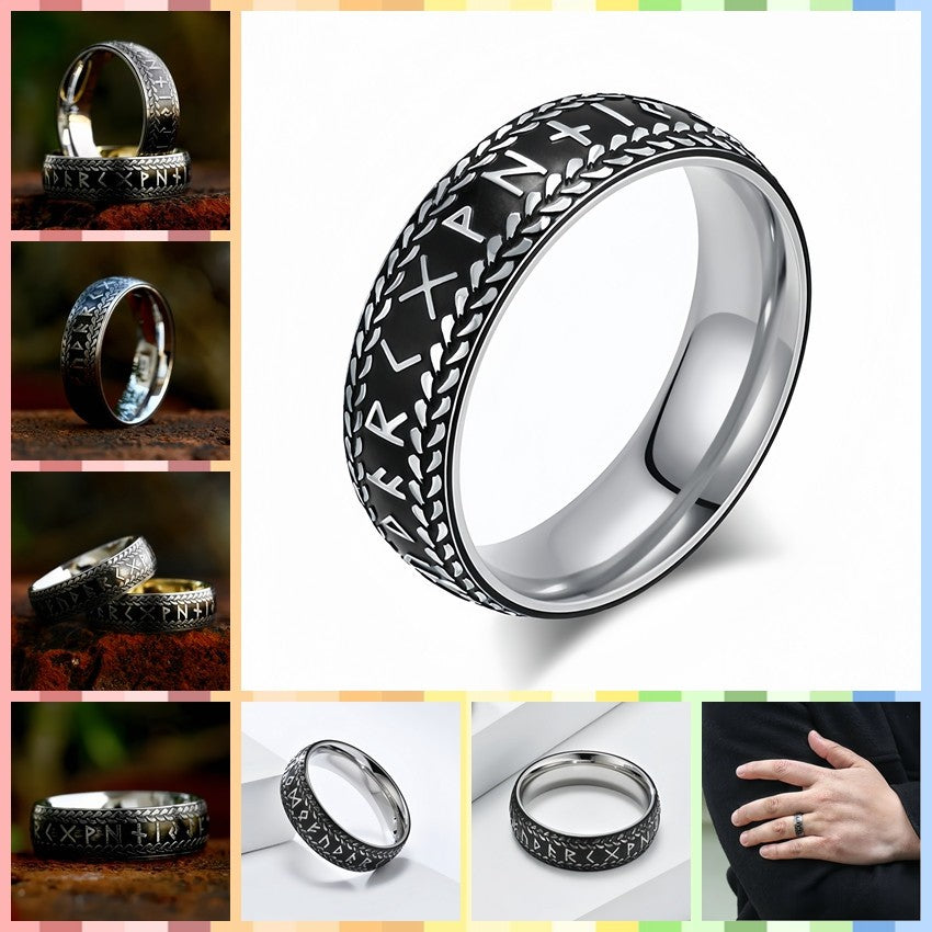 Men Norse Viking Rune Ring Engraved Protective Amulet Ancient Power Nordic Band R353