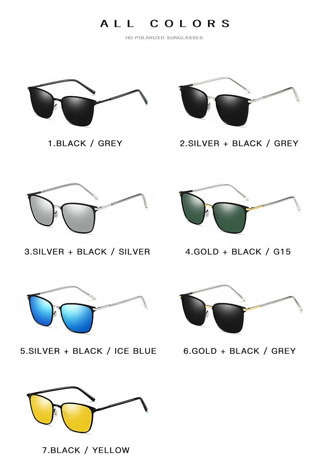 Men's Anti-Glare Square Driving Outdoor Travel Daily UV400 Polarized Sunglasses # 0864
