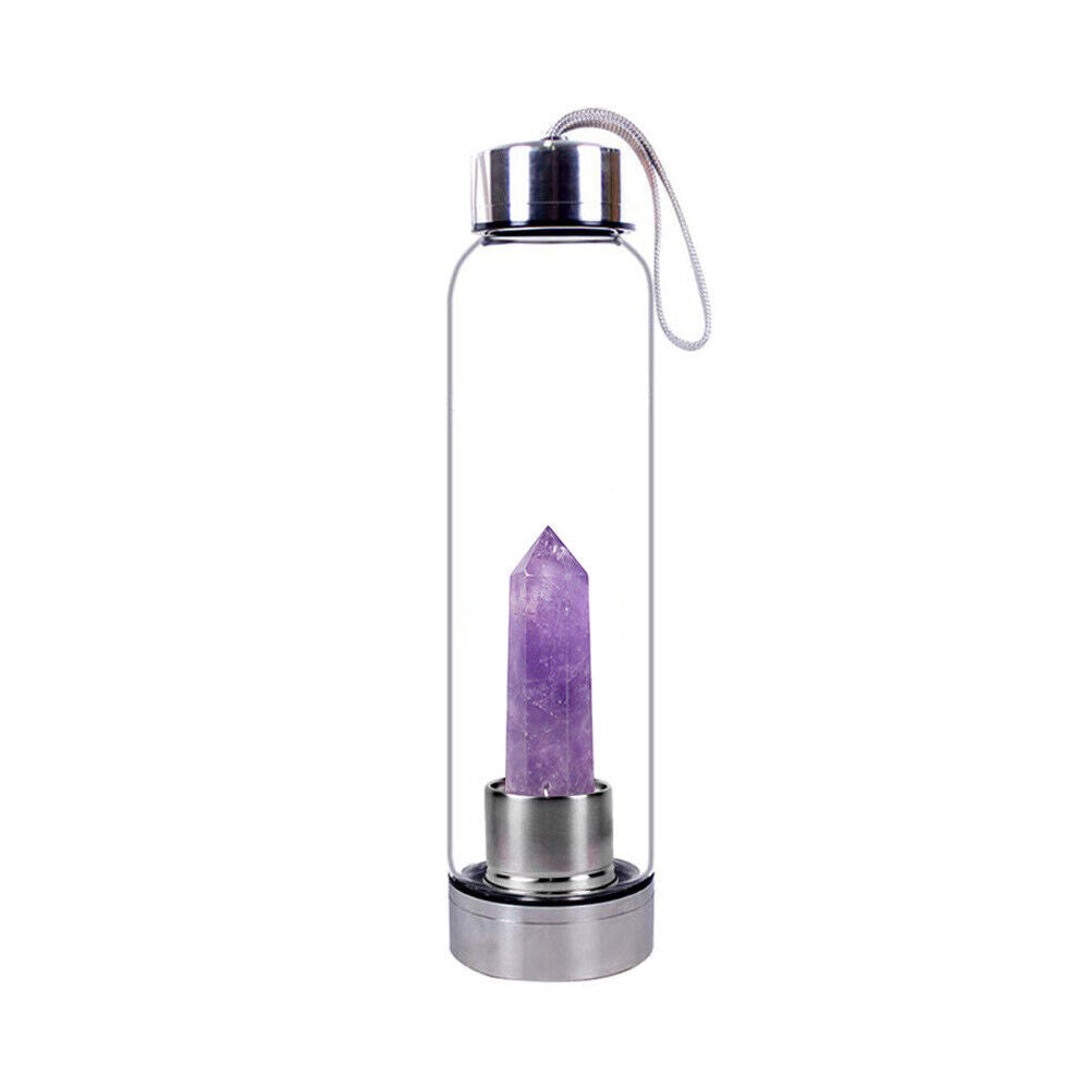 Fashion Colorful Energy Crystal Stone Hexagon Column Glass Water Bottle Gift