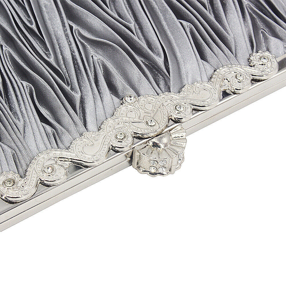 Women Satin Wedding Party Bag Bridal Cocktail Prom Pleated Dinner Evening Clutch
