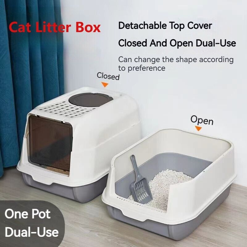 Large Space Fully Enclosed PP Resin Detachable Cat Litter Box Kitty Pet Toilet