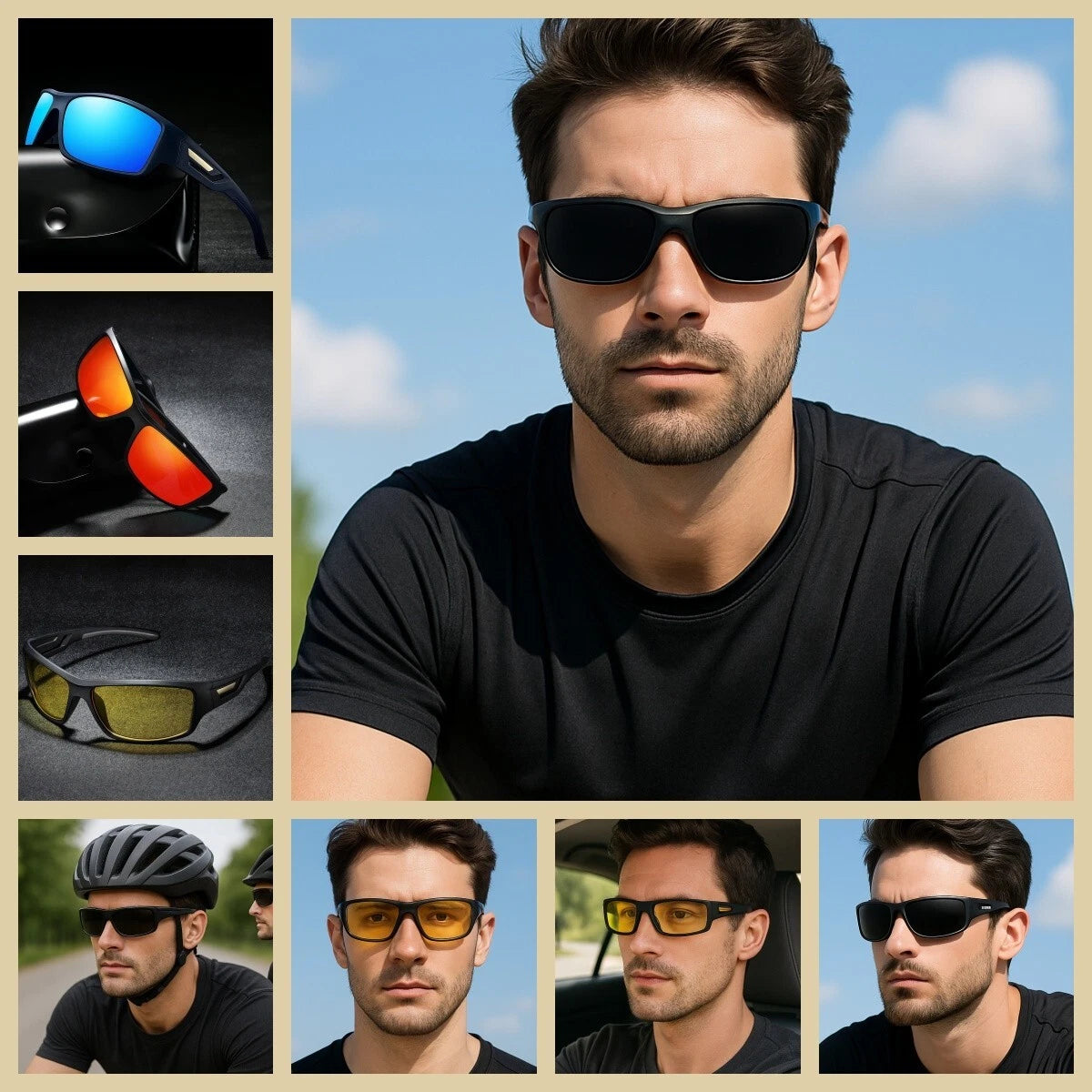 Men Polarized Sports Sunglasses Lightweight Wrap Around Shades Driving Cycling # 201909