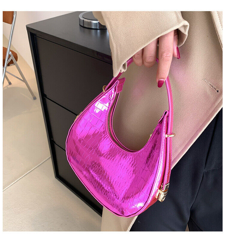 Women Fashion Trendy Bright Surface Crocodile Stripe Armpit Shoulder Bag