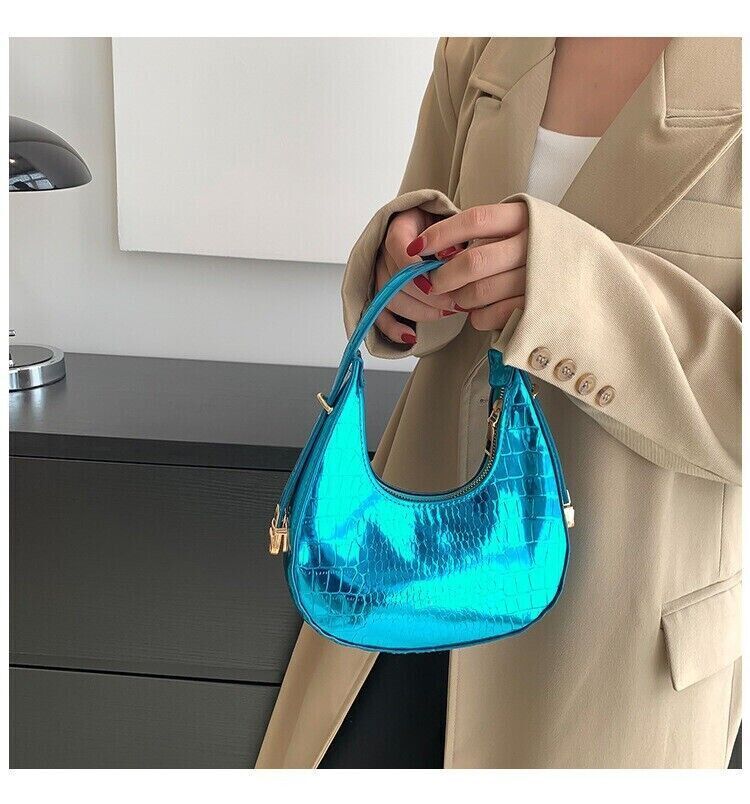 Women Fashion Trendy Bright Surface Crocodile Stripe Armpit Shoulder Bag