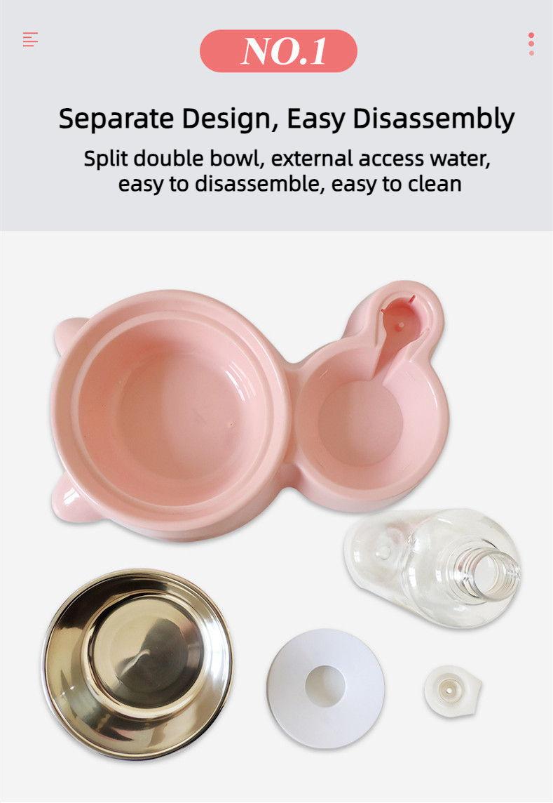 Pet Plastic Stainless 2 in 1 Bowls Auto Refill Water Dog Cat Eating Drinking