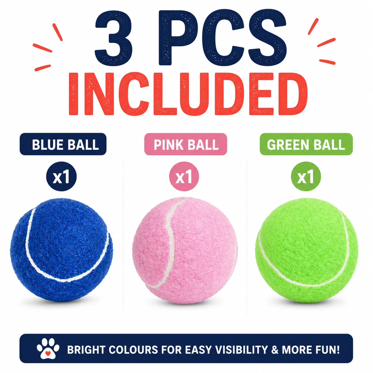 3 PCS Dog Tennis Balls 7cm Pet Toy Ball Bouncy Chew Fetch Play Puppy Training