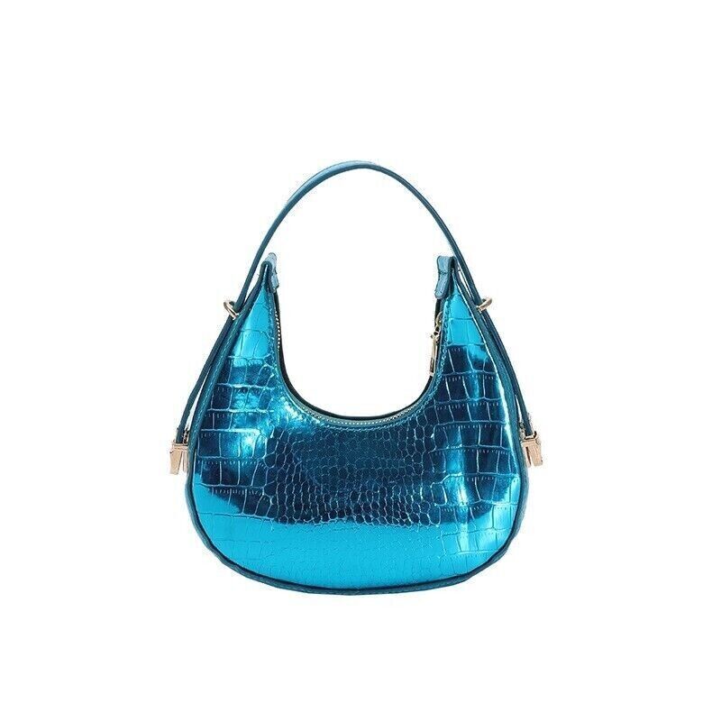 Women Fashion Trendy Bright Surface Crocodile Stripe Armpit Shoulder Bag