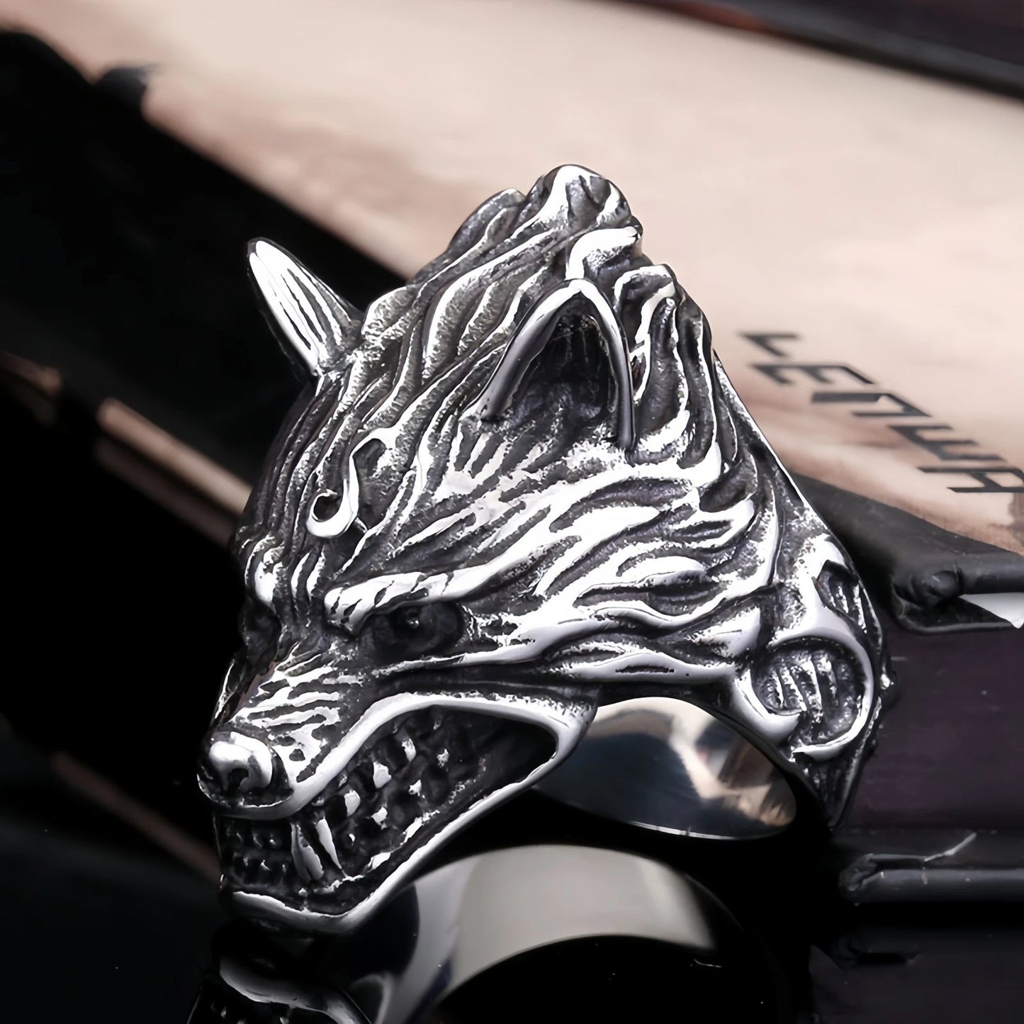 Men Fierce Wolf Head Ring Gothic Animal Totem Punk Norse Viking Band Biker Gift # R253