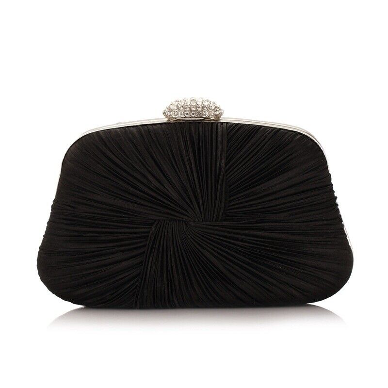 Women Satin Wedding Bridal Party Bag Prom Cocktail Pleated Weave Evening Clutch
