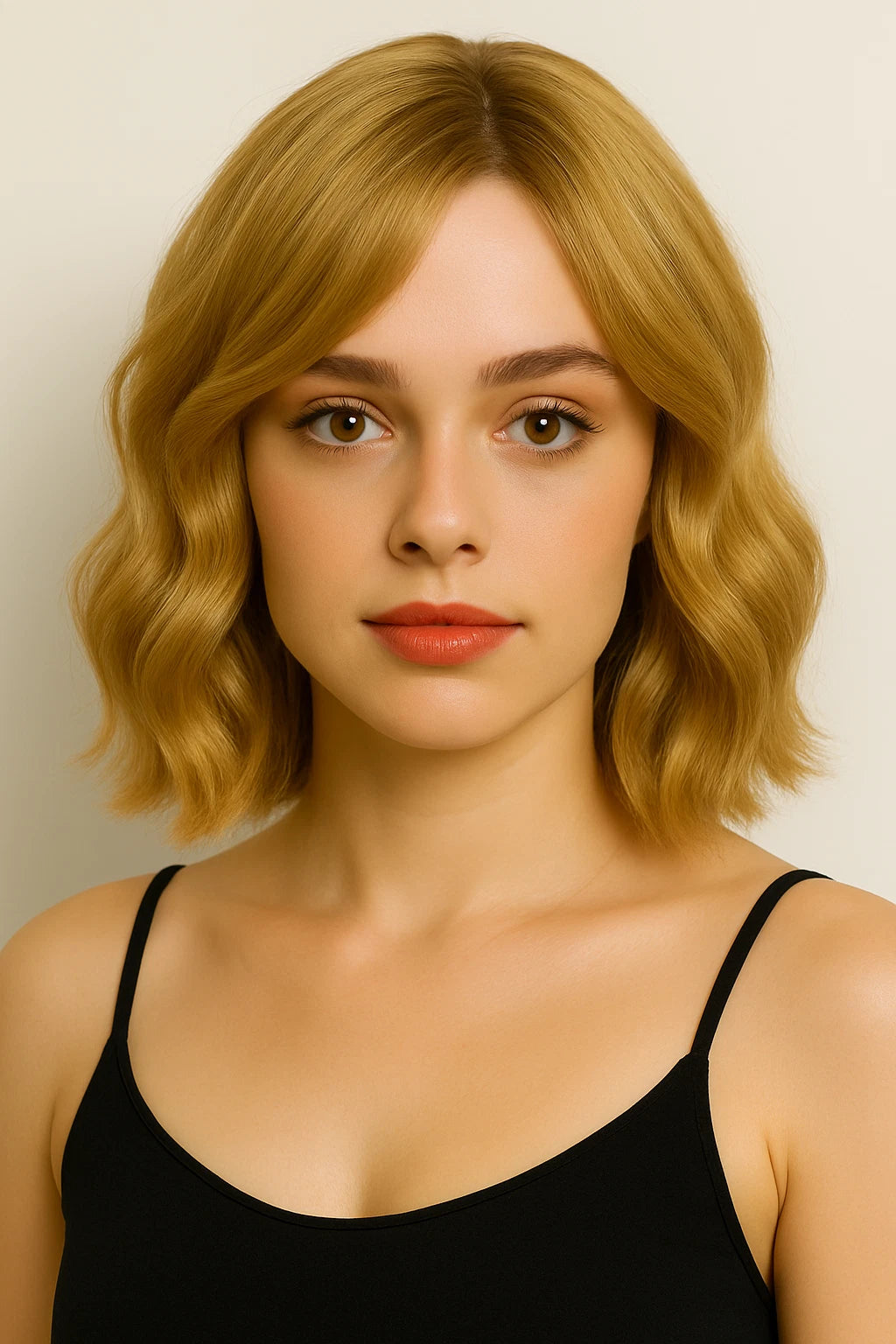 Women Shoulder Length Synthetic Hair with Middle Part Short Blonde Wavy Bob Wig # 1291