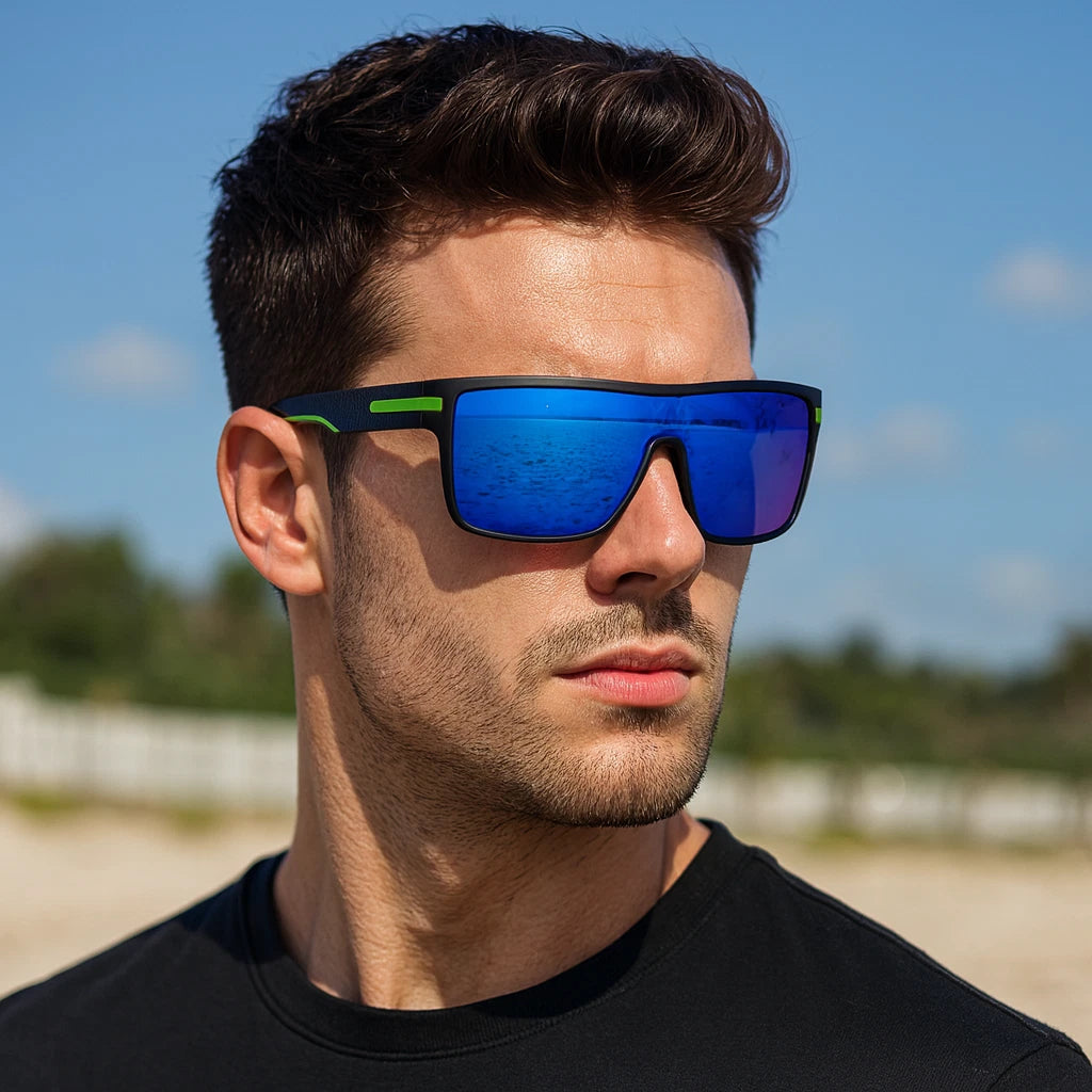 Men Square Flat Top Oversized Outdoor Sport Cycling UV400 Polarized Sunglasses # P0110