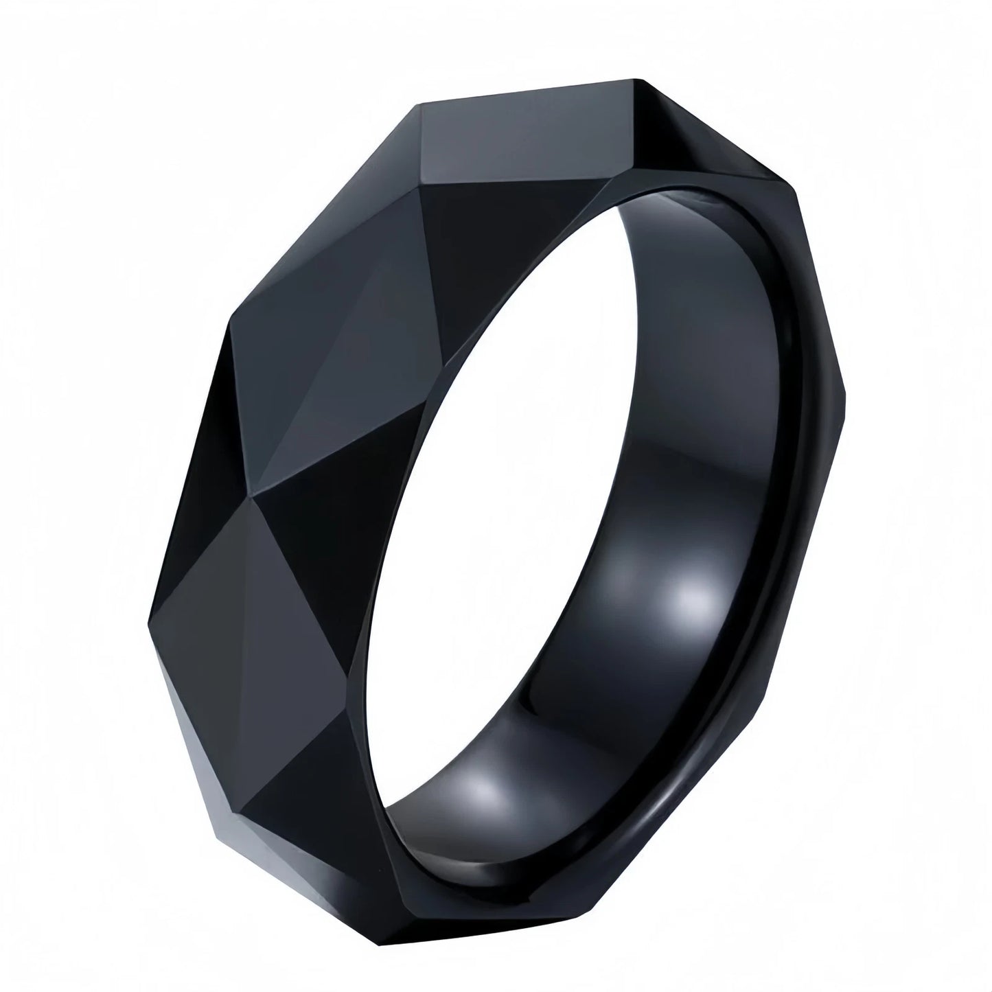 Unisex Comfort Fit Wedding Band Stainless Steel Faceted Geometric Ring Men Jewelry # R349
