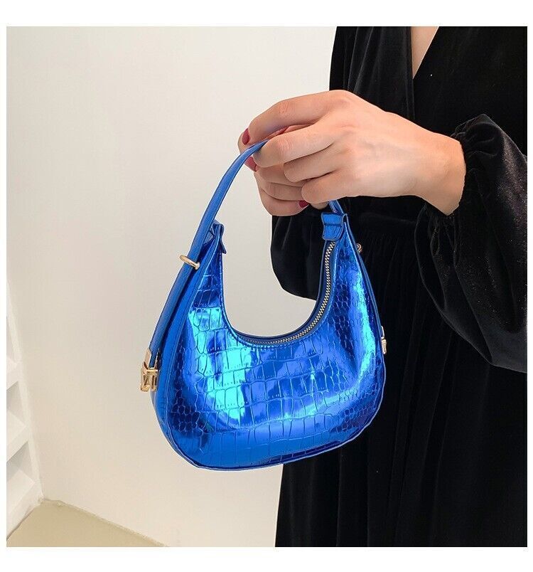 Women Fashion Trendy Bright Surface Crocodile Stripe Armpit Shoulder Bag
