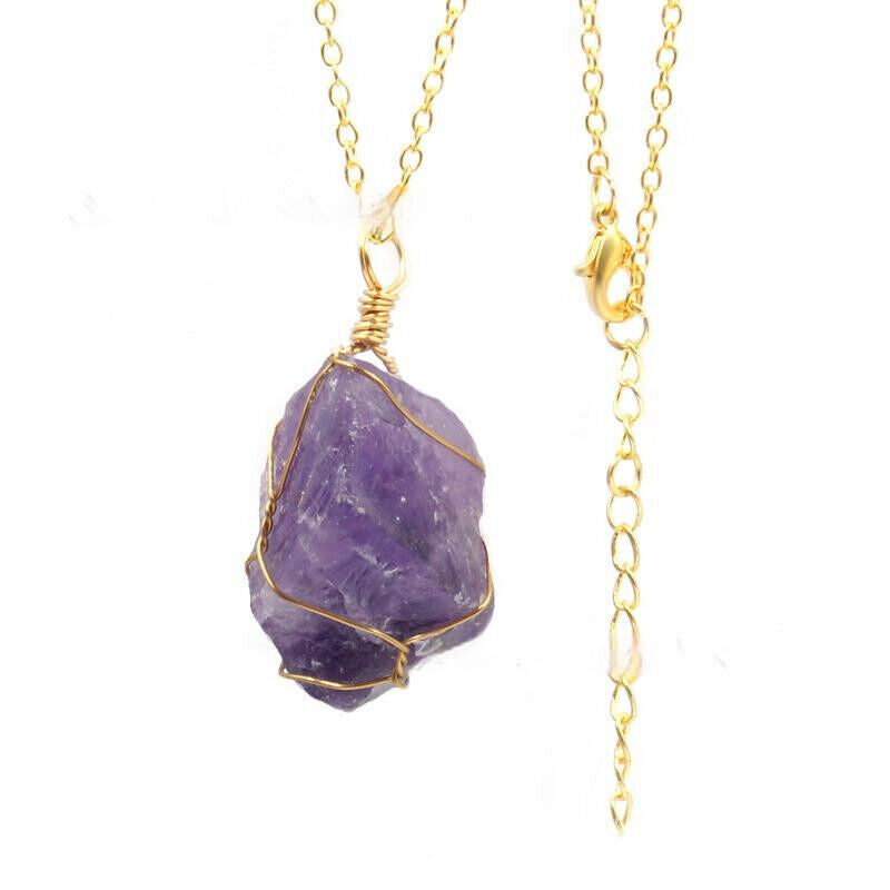 Fashion Irregular Crystal Pendant Hand-wound Wire Gold Silver Chain Necklace
