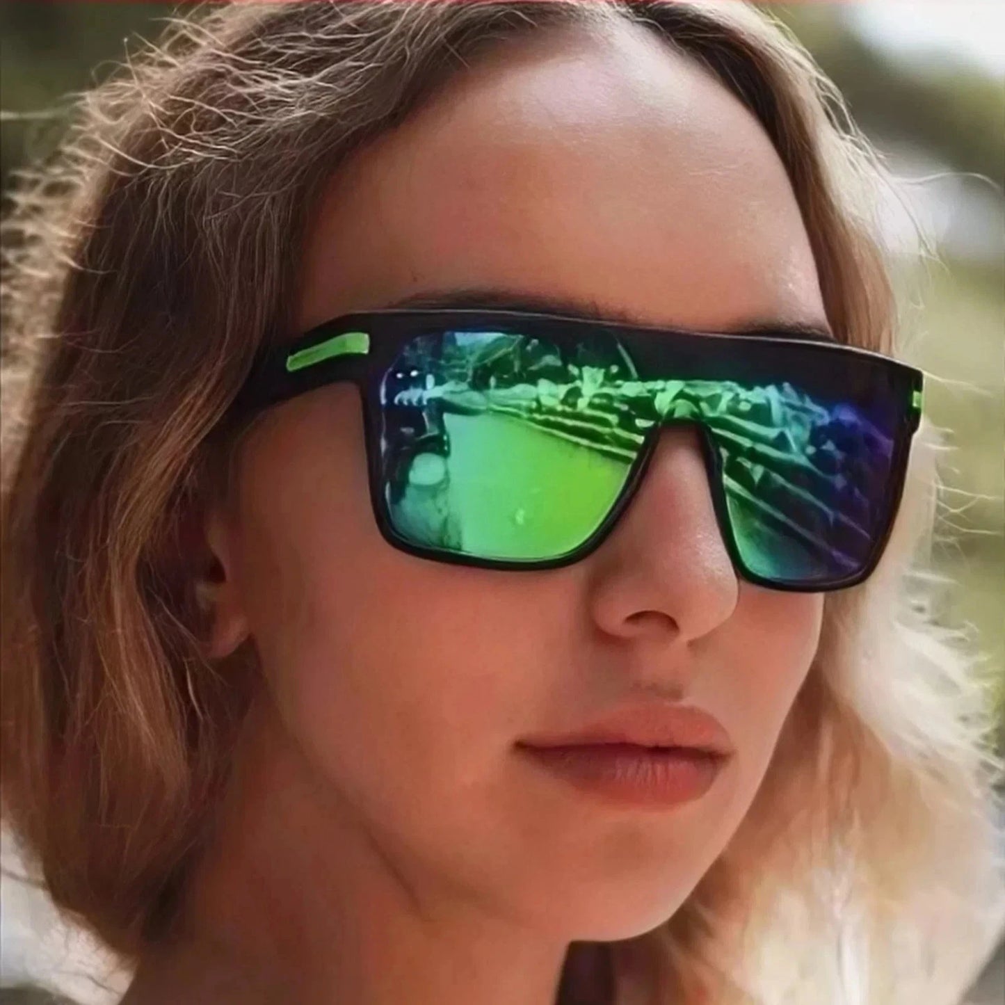 Women Square Flat Top Oversized Outdoor Sport Cycling UV400 Polarized Sunglasses # P0110