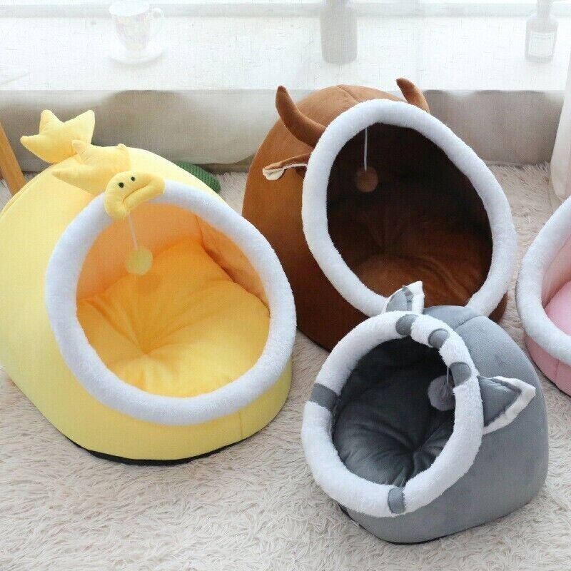 Universal Pet Bed Windproof Warm Cushion Cartoon Shape Cat Dog House 3 Sizes