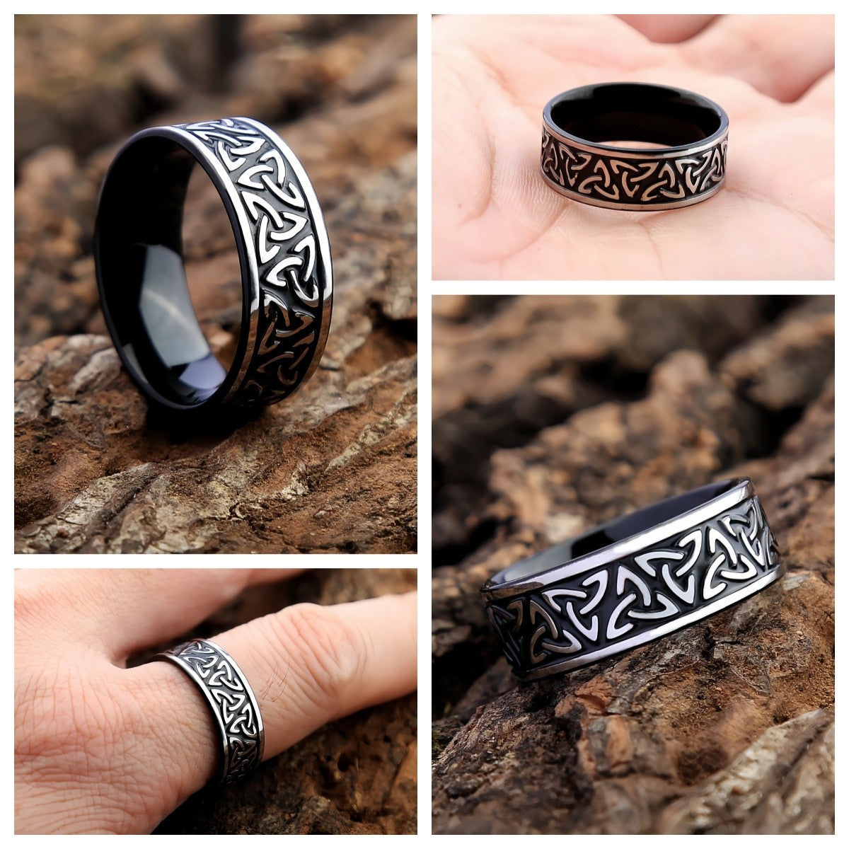 Men Viking-Inspired Celtic Trinity Knot Ring Band Symbol of Protection & Loyalty R292