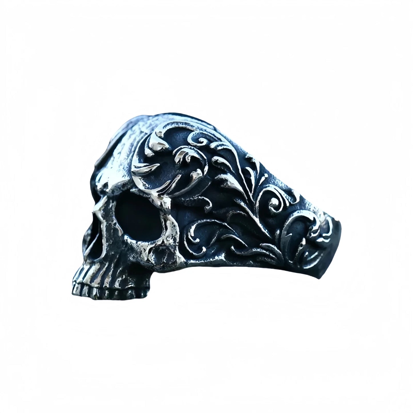 Men Gothic Skull Ring Detailed Carved Skeleton Design Vintage Silver Plated Band # R288