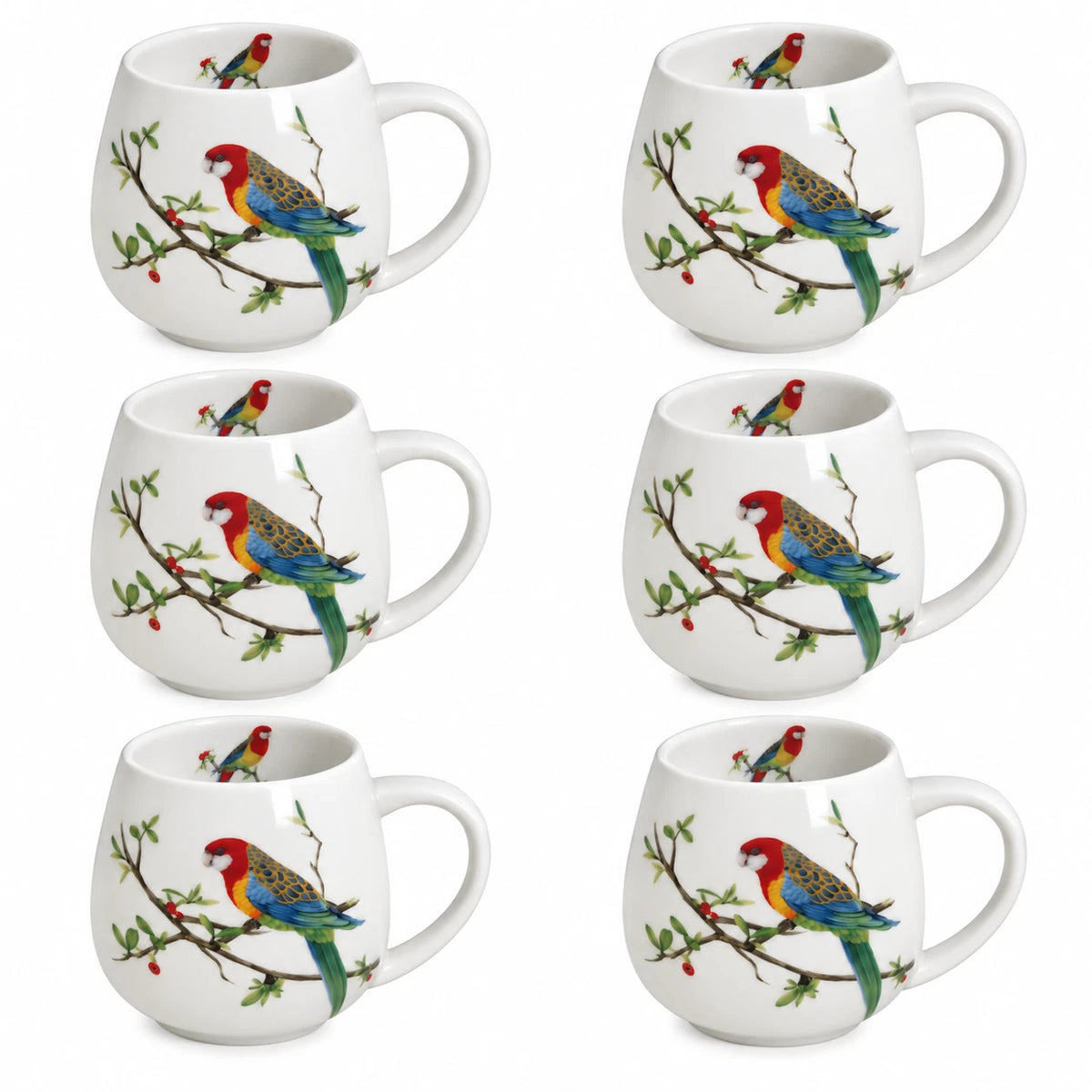 1-6X 400ml Rosella Australian Bird Fine Porcelain Coffee Tea Mug Cup Gift Boxed