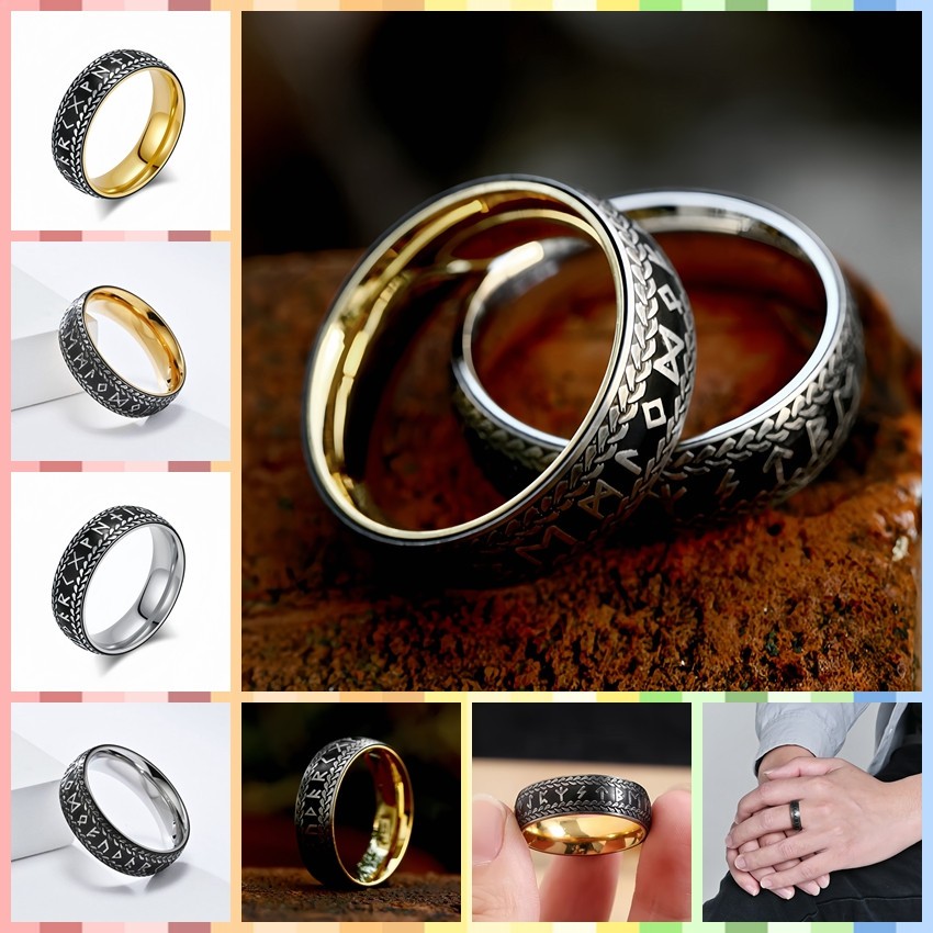 Men Norse Viking Rune Ring Engraved Protective Amulet Ancient Power Nordic Band R353
