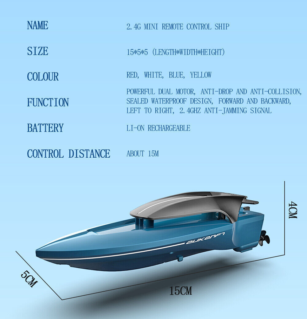 2.4GHz Mini RC Speed Boat Remote Control High Speed Boat Waterproof Toys Gift