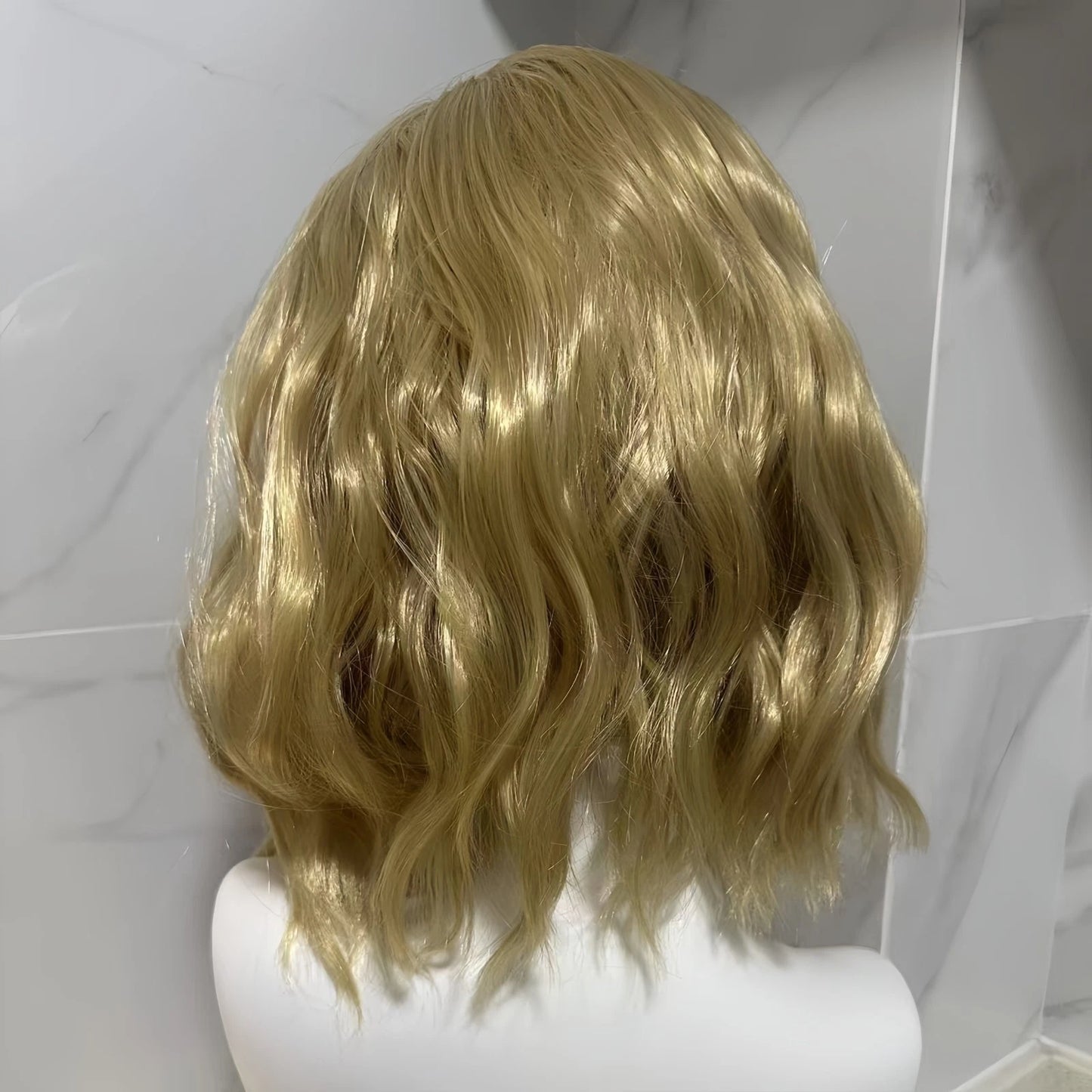 Women Shoulder Length Synthetic Hair with Middle Part Short Blonde Wavy Bob Wig # 1291