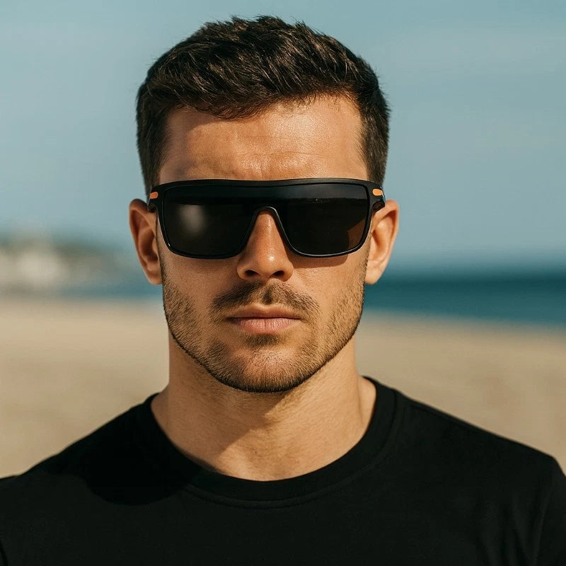 Men Square Flat Top Oversized Outdoor Sport Cycling UV400 Polarized Sunglasses # P0110