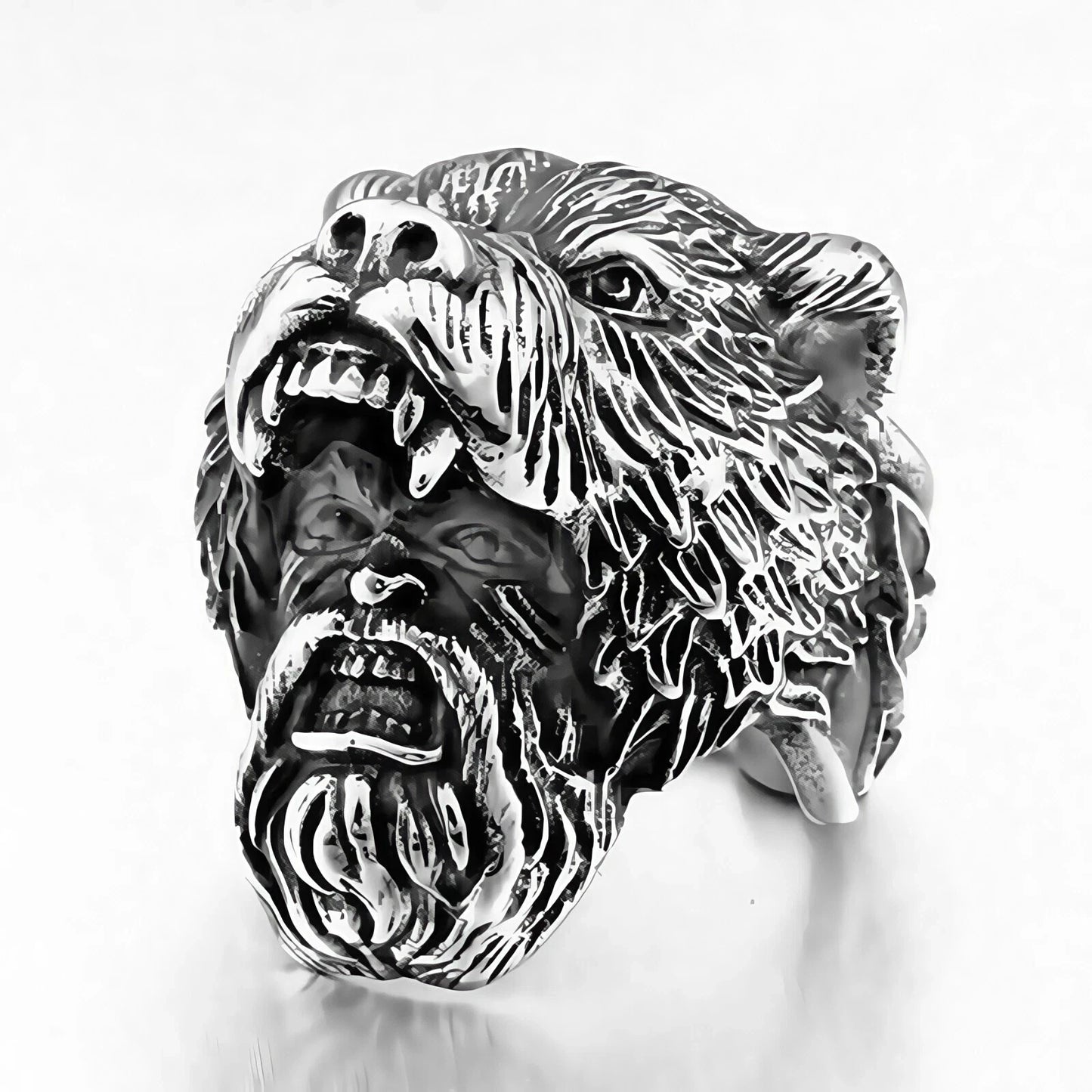 Men's Premium Norse Viking Ring Bear Head & Warrior Gothic Punk Style Biker Band # R96