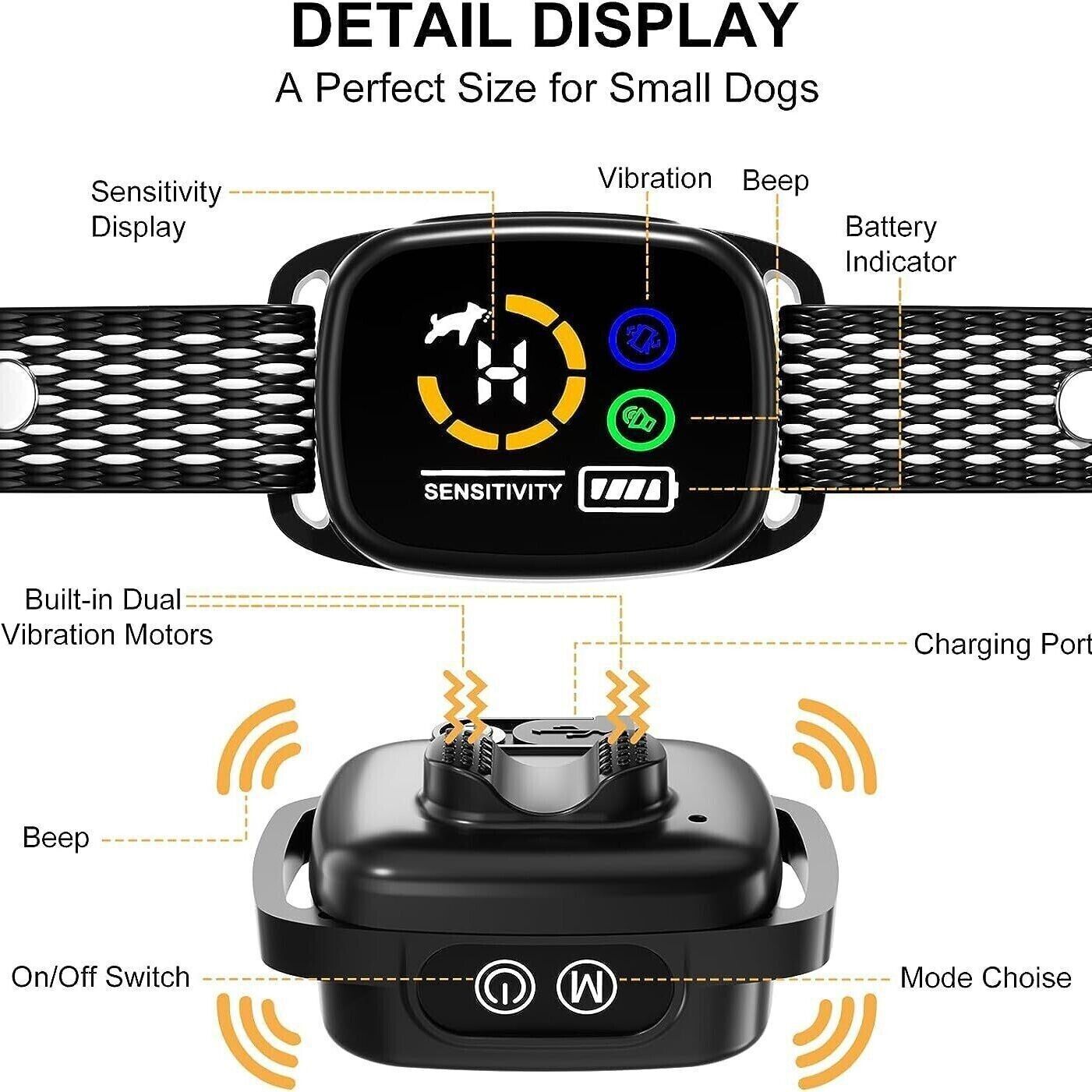 Intelligent Color Screen Dog Training Anti Bark Collar Rechargeable Stop Bark