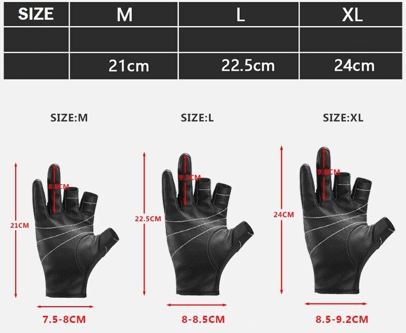 Anti-Slip 3 Finger Cut Fingerless M L XL Hunting Hiking Shooting Fishing Gloves