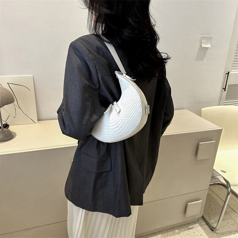 Women's Crocodile Stripe Double Zipper Fashion Personality Underarm Shoulder Bag