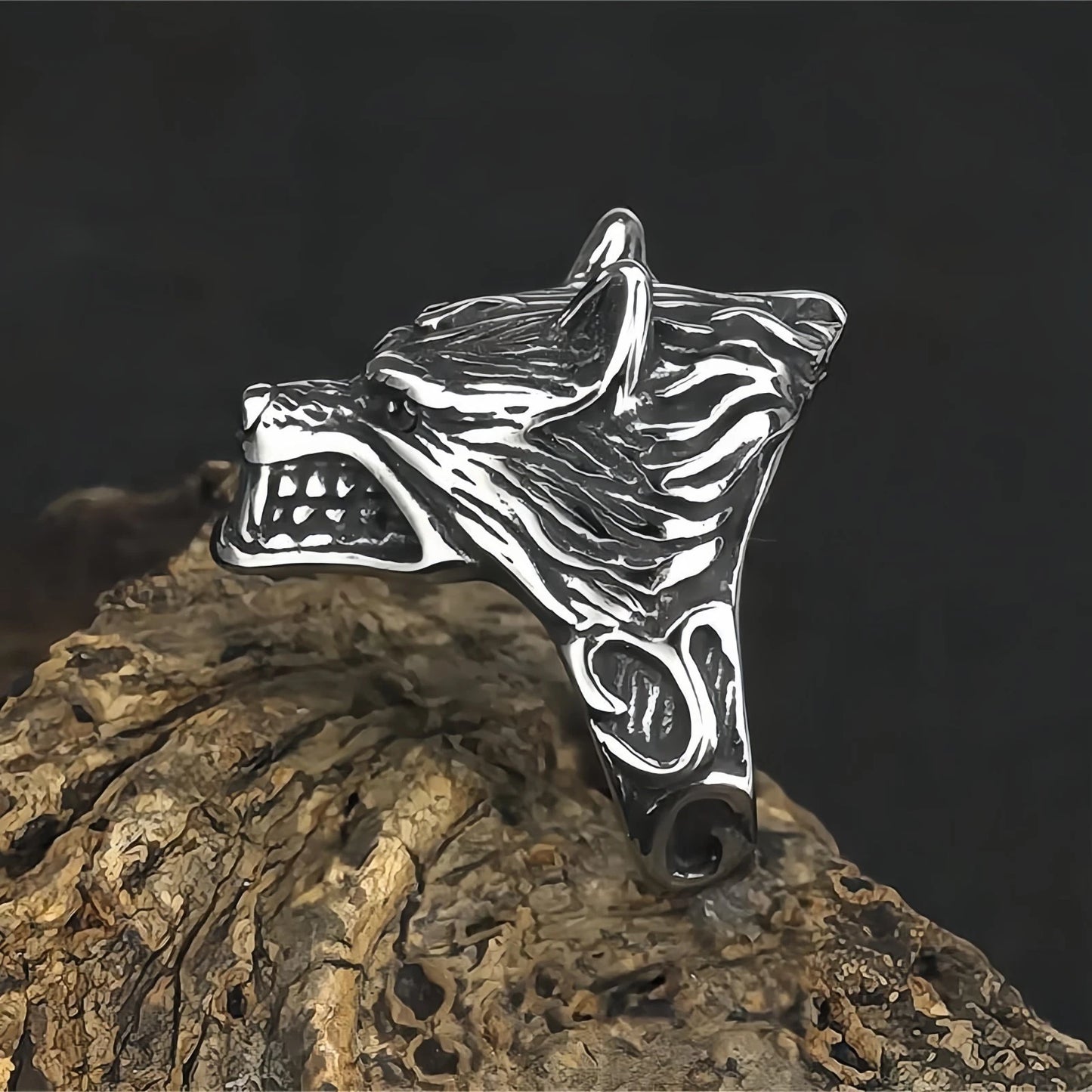 Men Fierce Wolf Head Ring Gothic Animal Totem Punk Norse Viking Band Biker Gift # R253
