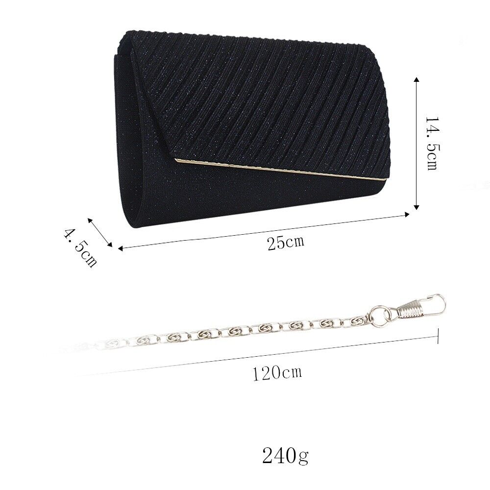 Women Shining Satin Ladies Wedding Bridal Chain Handbag Sparkly Evening Clutch
