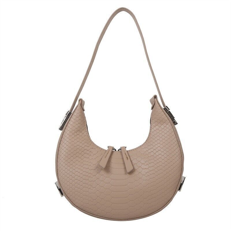 Women's Crocodile Stripe Double Zipper Fashion Personality Underarm Shoulder Bag