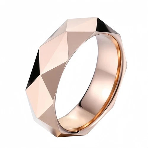 Unisex Comfort Fit Wedding Band Stainless Steel Faceted Geometric Ring Men Jewelry # R349