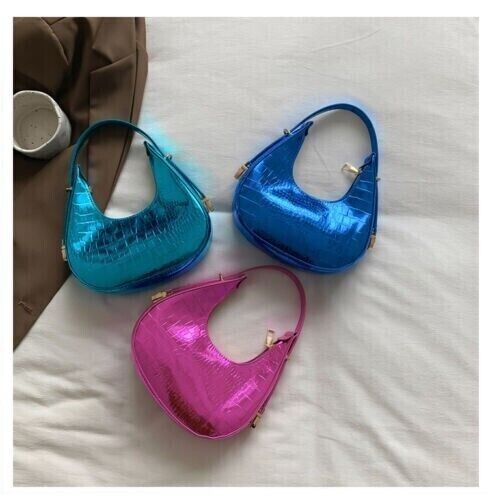 Women Fashion Trendy Bright Surface Crocodile Stripe Armpit Shoulder Bag