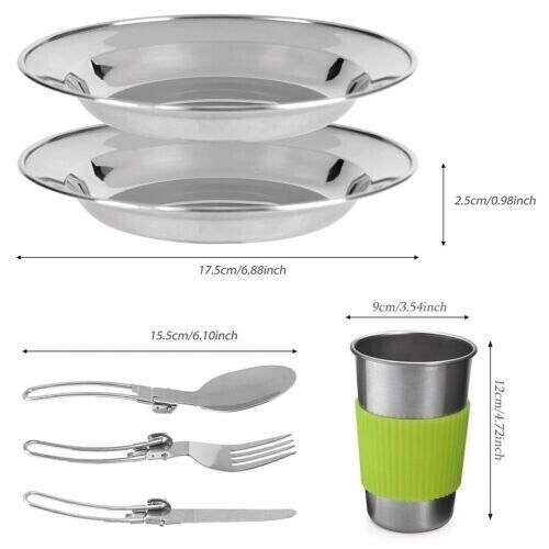2 Persons Portable Cutlery Plate Stainless 12-pieces Set Outdoor Camp Barbecue