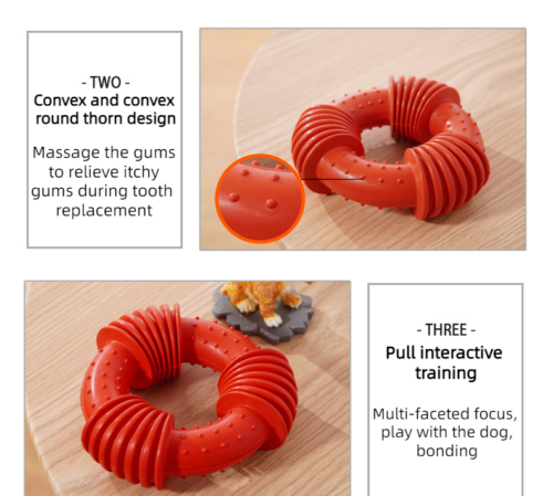 Dog Toys Rubber Bite Resistant Molar Tooth Cleaning Threaded Ring Pet Toys