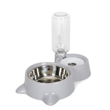 Pet Plastic Stainless 2 in 1 Bowls Auto Refill Water Dog Cat Eating Drinking