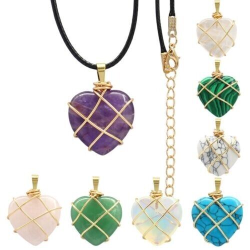 Women Winding Heart Shape Crystal Pendant Fashion Colored Gemstones Necklace