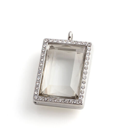 Living Memory Floating Charm rectangular Crystal Glass Locket Pendant Necklace
