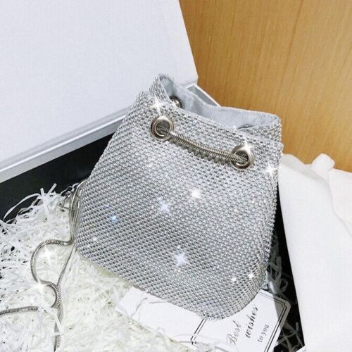 Women Sparkly Shining Rhinestone Party Prom Bridal Bucket Bag Evening Clutch