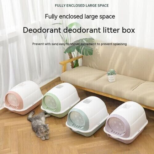 Fully Enclosed Anti-odor Anti-splash Cat Toilet Hooded Cat Litter Box Tray