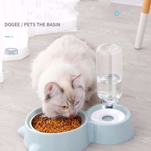 Pet Plastic Stainless 2 in 1 Bowls Auto Refill Water Dog Cat Eating Drinking