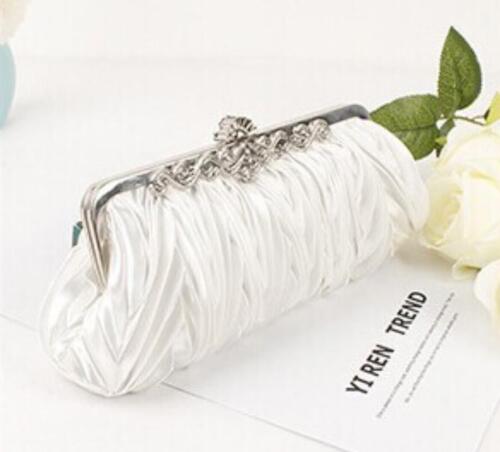 Women Satin Wedding Party Bag Bridal Cocktail Prom Pleated Dinner Evening Clutch